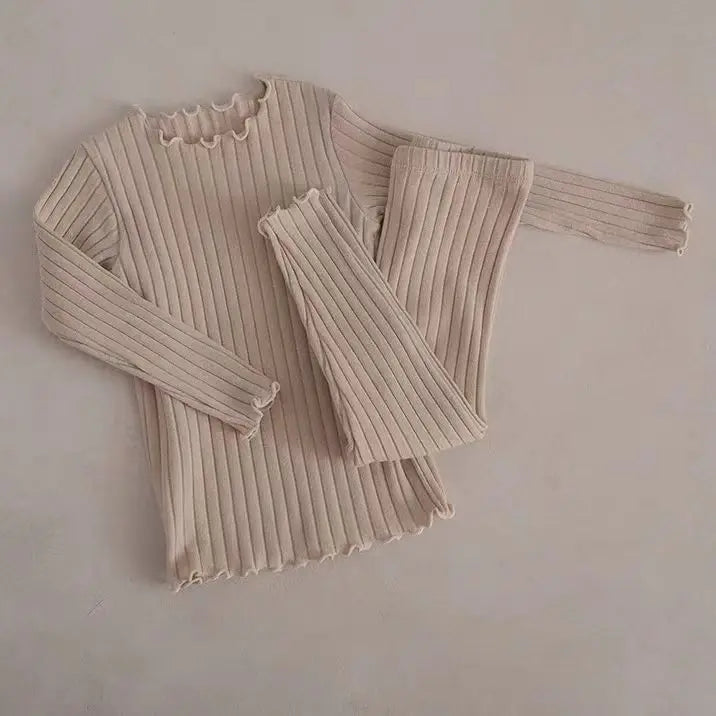 Solid Ribbed Long Sleeve Set