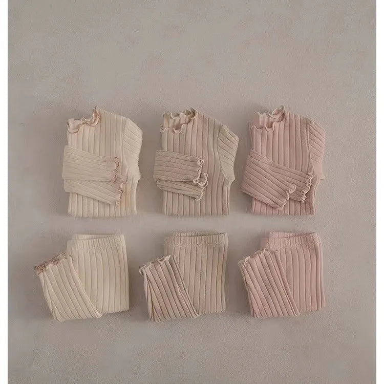 Solid Ribbed Long Sleeve Set