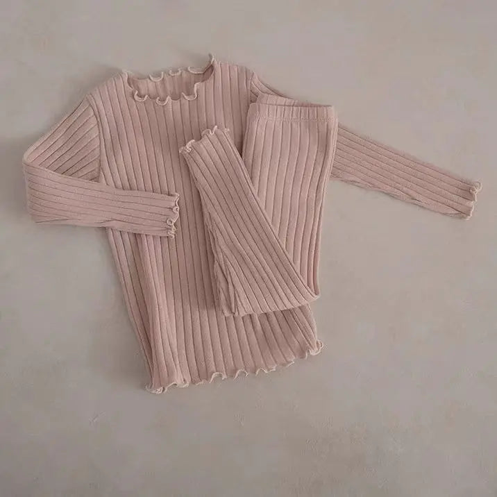 Solid Ribbed Long Sleeve Set