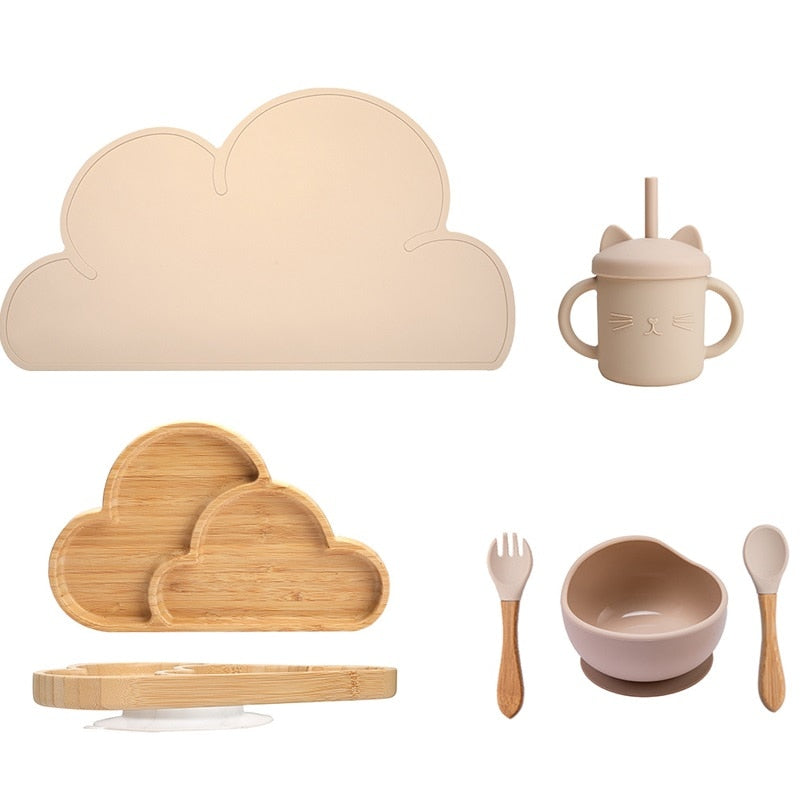 Wooden Clouds 6 Piece Feeding and Dining Set