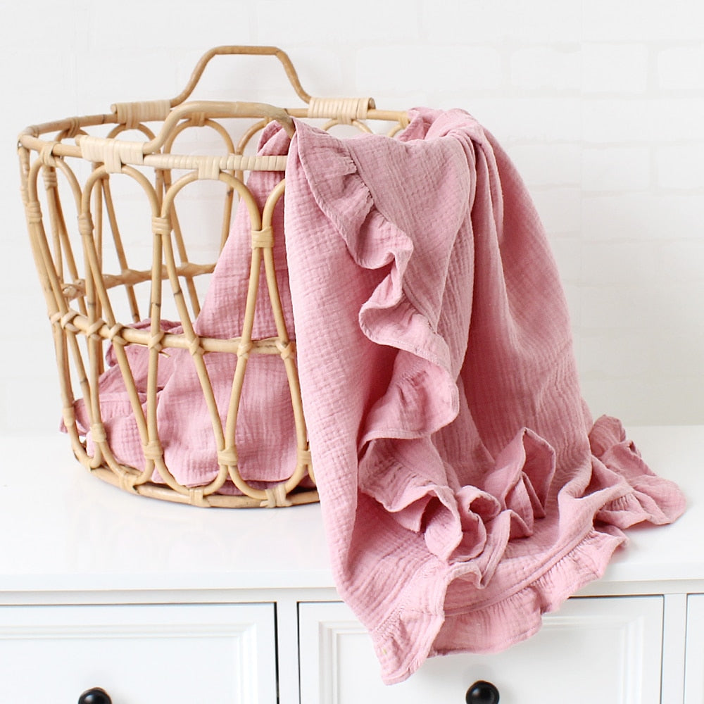 Large Crinkle Cotton Ruffle Baby Blanket